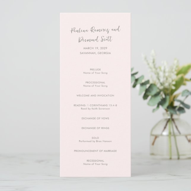 Modern Pink Simple Wedding Programme (Standing Front)