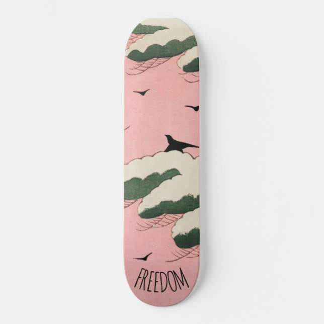 Modern Pink Sky Japanese Art Skateboard (Front)