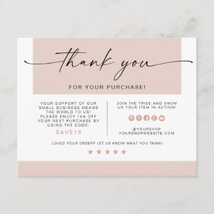 Modern Pink Small Business Thank You Insert Card