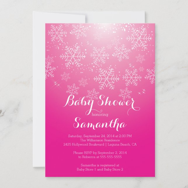 Modern Pink Snowflake Girls Baby Shower Invitation (Front)
