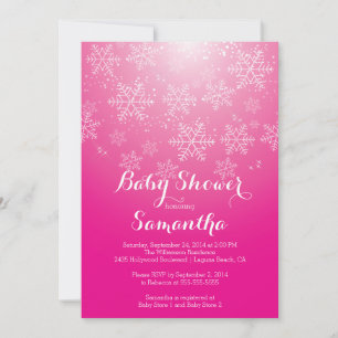 Modern Pink Snowflake Girls Baby Shower Invitation