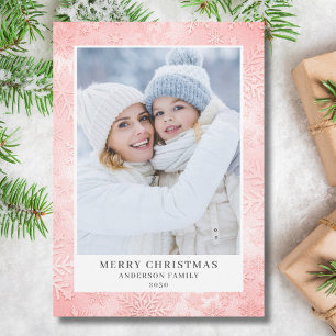 Modern Pink Snowflake Photo Christmas Holiday Card