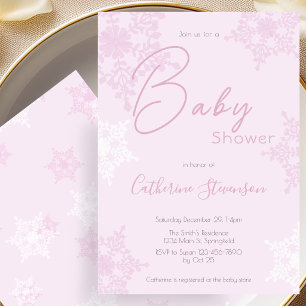 Modern Pink Snowflake Winter Baby Shower Invitation