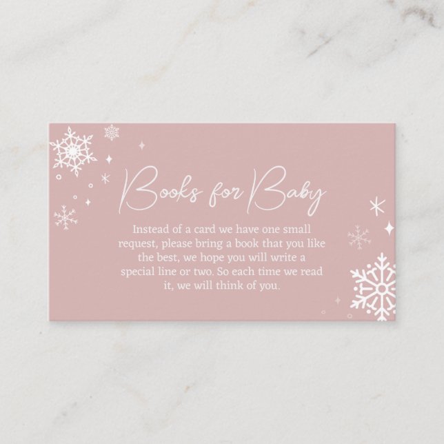 Modern Pink Snowflakes Baby Shower Books for Baby Enclosure Card (Front)