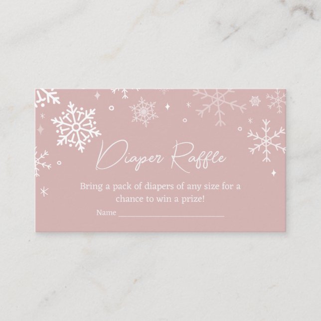 Modern Pink Snowflakes Baby Shower Diaper Raffle Enclosure Card (Front)