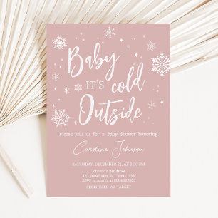 Modern Pink Snowflakes Baby Shower Invitation