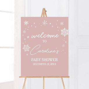 Modern Pink Snowflakes Baby Shower Welcome Poster