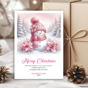 Modern Pink Snowman Kids Download Christmas Cards