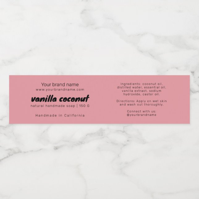 Modern pink soap packaging ingredients label (Single Label)