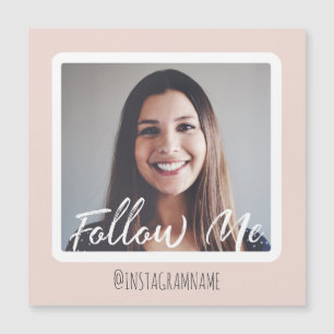 Modern Pink Social Media Follow Me Photo Magnet