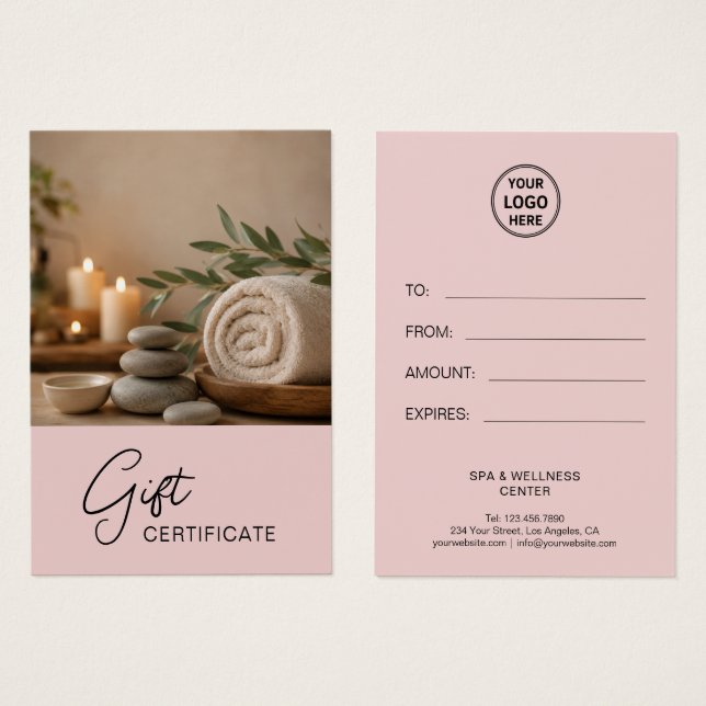 Modern Pink Spa Massage Therapist Gift Certificate (Front & Back)