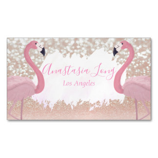 Modern Pink Sparkly Flamingo Magnet Business Card