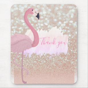 Modern Pink Sparkly Flamingo, Thank You Mouse Mat