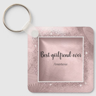 Modern Pink Sparkly Key Ring