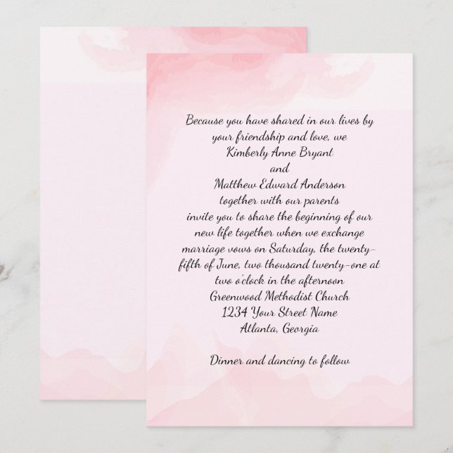 Modern Pink Splash Background Wedding Invitation (Front/Back)