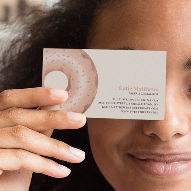 Modern Pink Sprinkle Doughnut Bakery Cake Pastry Business Card (Creator Uploaded)
