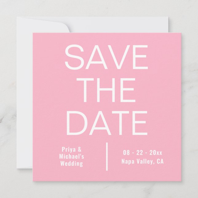 Modern Pink Square Minimalist Save The Date (Front)