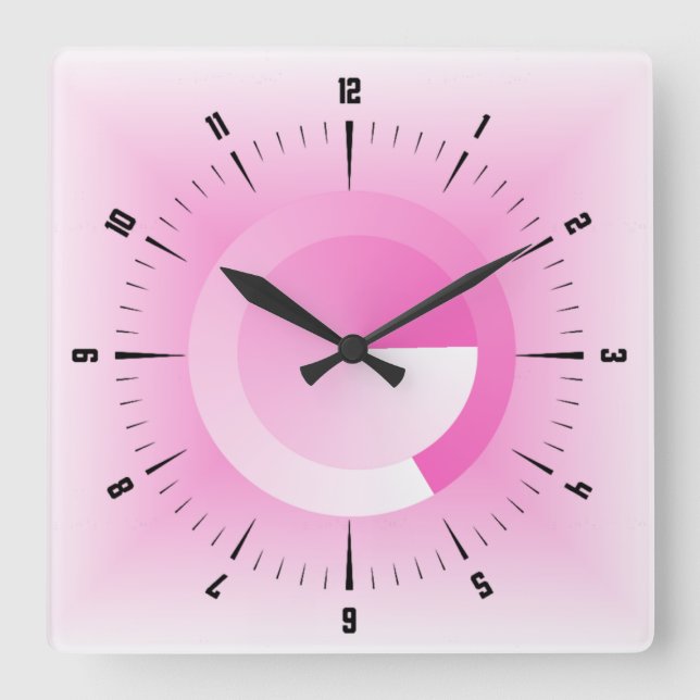 Modern pink square wall clock (Front)