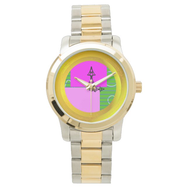 Modern Pink Squares Time Watch (Front)