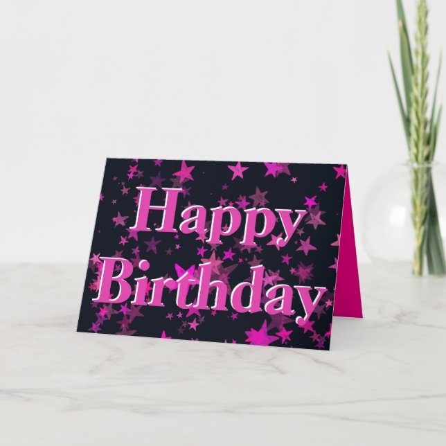 Modern Pink Stars Happy Birthday Card (Front)