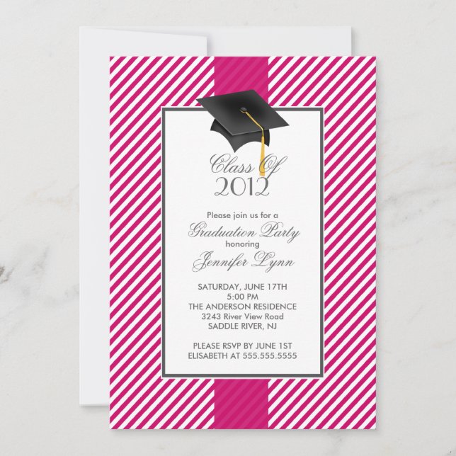 Modern Pink Stripe Graduation Party Invitation (Front)