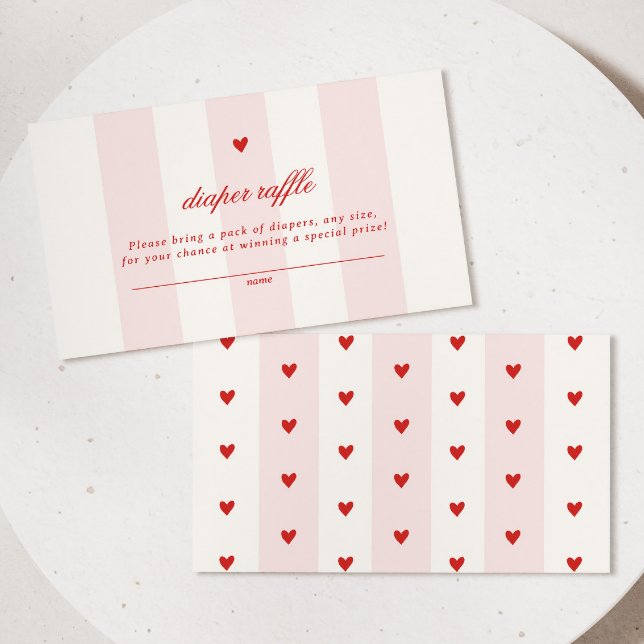 Modern Pink Stripe Heart Valentine Baby Shower Enclosure Card (Creator Uploaded)