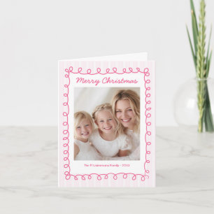 Modern Pink Stripe Merry Christmas Photo Holiday Card