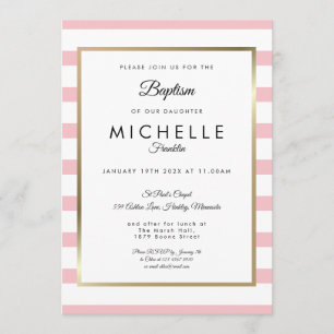 Modern Pink Striped Baptism Christening Invitation