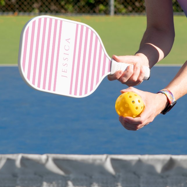 Modern Pink Striped Custom Name  Pickleball Paddle (Insitu)