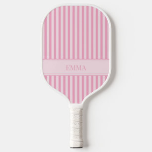 Modern Pink Striped Cute Preppy Personalized Name Pickleball Paddle