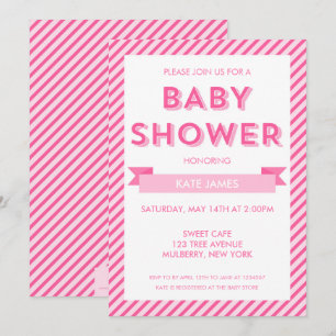 Modern Pink Stripes Baby Shower Invitation