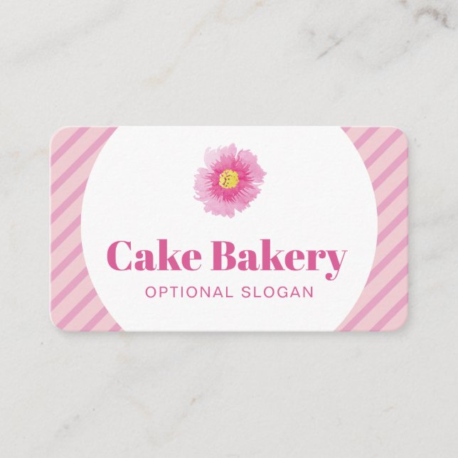 Modern Pink Stripes Bakery Business Card (Front)