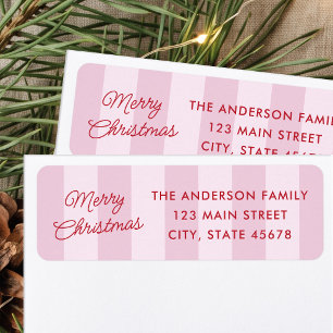 Modern Pink Stripes Christmas Return Address