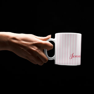 Modern Pink Stripes Custom Name Elegant Typography Mug