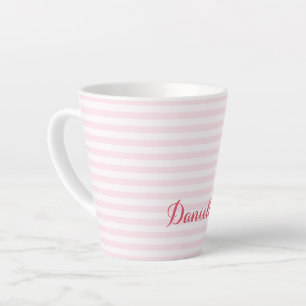 Modern Pink Stripes Elegant Custom Name Typography Latte Mug