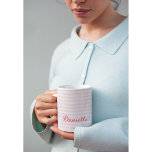 Modern Pink Stripes Elegant Monogrammed Typography Two-Tone Coffee Mug<br><div class="desc">Custom, personalised, elegant dark pink typography script, modern cool chic stylish geometric trendy light pink stripes pattern background, classy, tea coffee mug. Simply type in your name / family name / couple's names (bride & groom / husband & wife), to customise. Makes a great gift for wedding, birthday, graduation, mothers...</div>