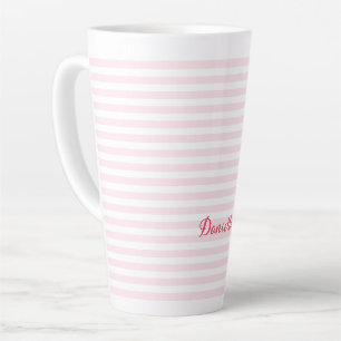 Modern Pink Stripes Elegant Typography Monogrammed Latte Mug