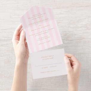 Modern Pink Stripes Elegant Wedding All In One Invitation