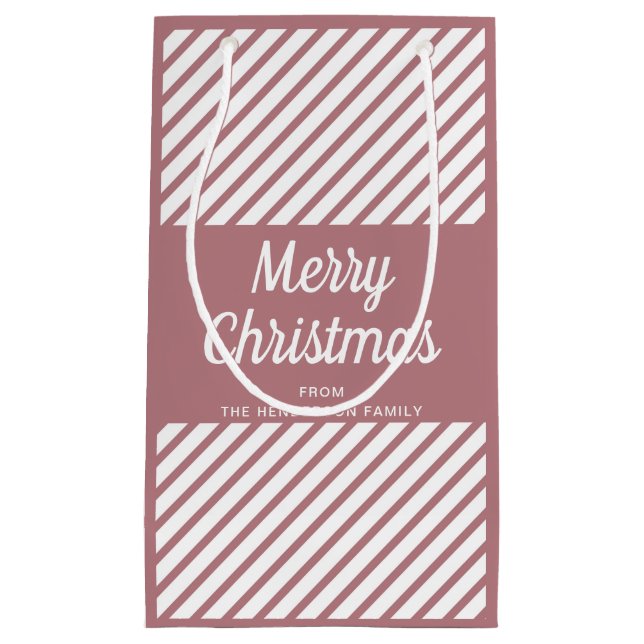 Modern Pink Stripes Merry Christmas Small Gift Bag (Front)