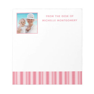 Modern Pink Stripes Personalised Photo Notepad