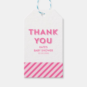 Modern Pink Stripes Thank You Baby Shower Gift Tags