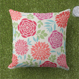 Modern Pink Summer Flowers Pattern Outdoor Cushion