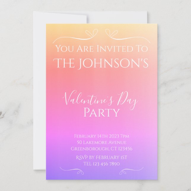 Modern Pink Sunset Ombre Valentines Day Party Invitation (Front)