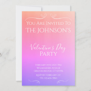 Modern Pink Sunset Ombre Valentines Day Party Invitation