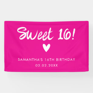Modern Pink Sweet 16 Birthday Banner