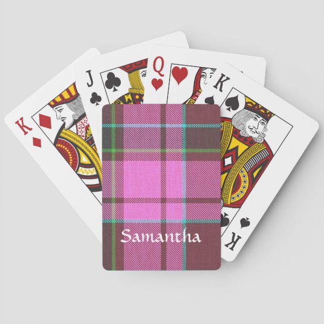 Modern pink tartan personalised playing cards (Back)