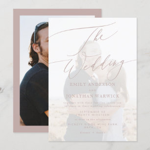 Modern Pink Taupe Calligraphy Simple Photo Wedding Invitation