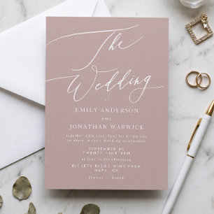 Modern Pink Taupe Calligraphy Simple Wedding Invitation