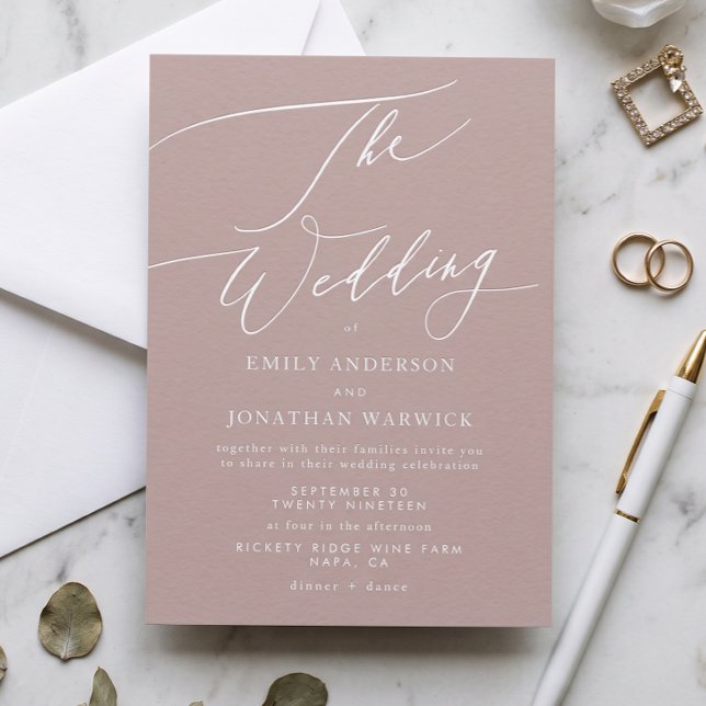 Modern Pink Taupe Calligraphy Simple Wedding Invitation (Creator Uploaded)