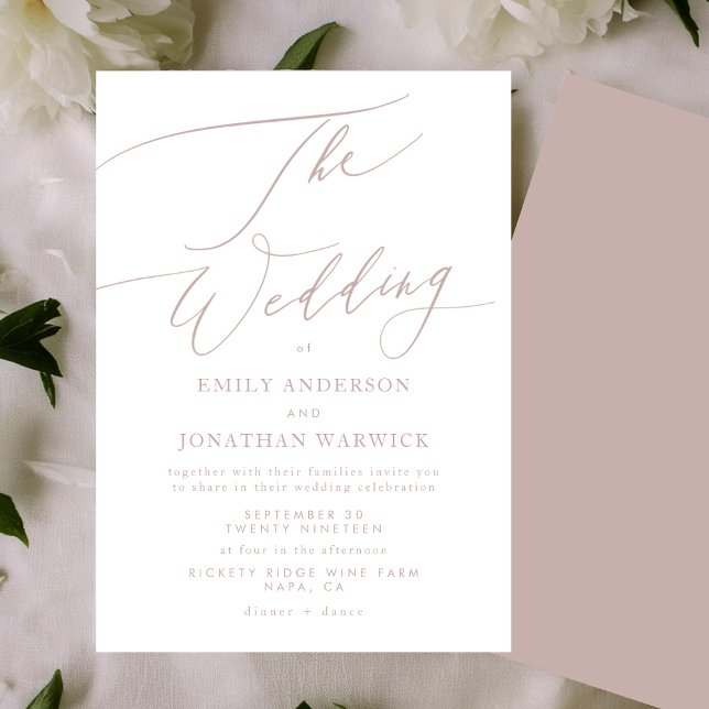 Modern Pink Taupe Calligraphy Simple Wedding Invitation (Creator Uploaded)